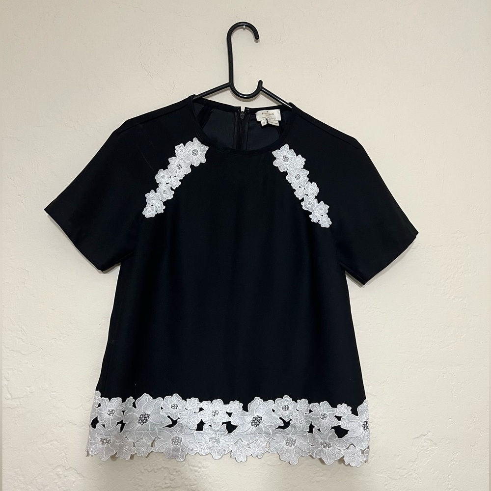 Kate Spade Black and White Embroidered Top
